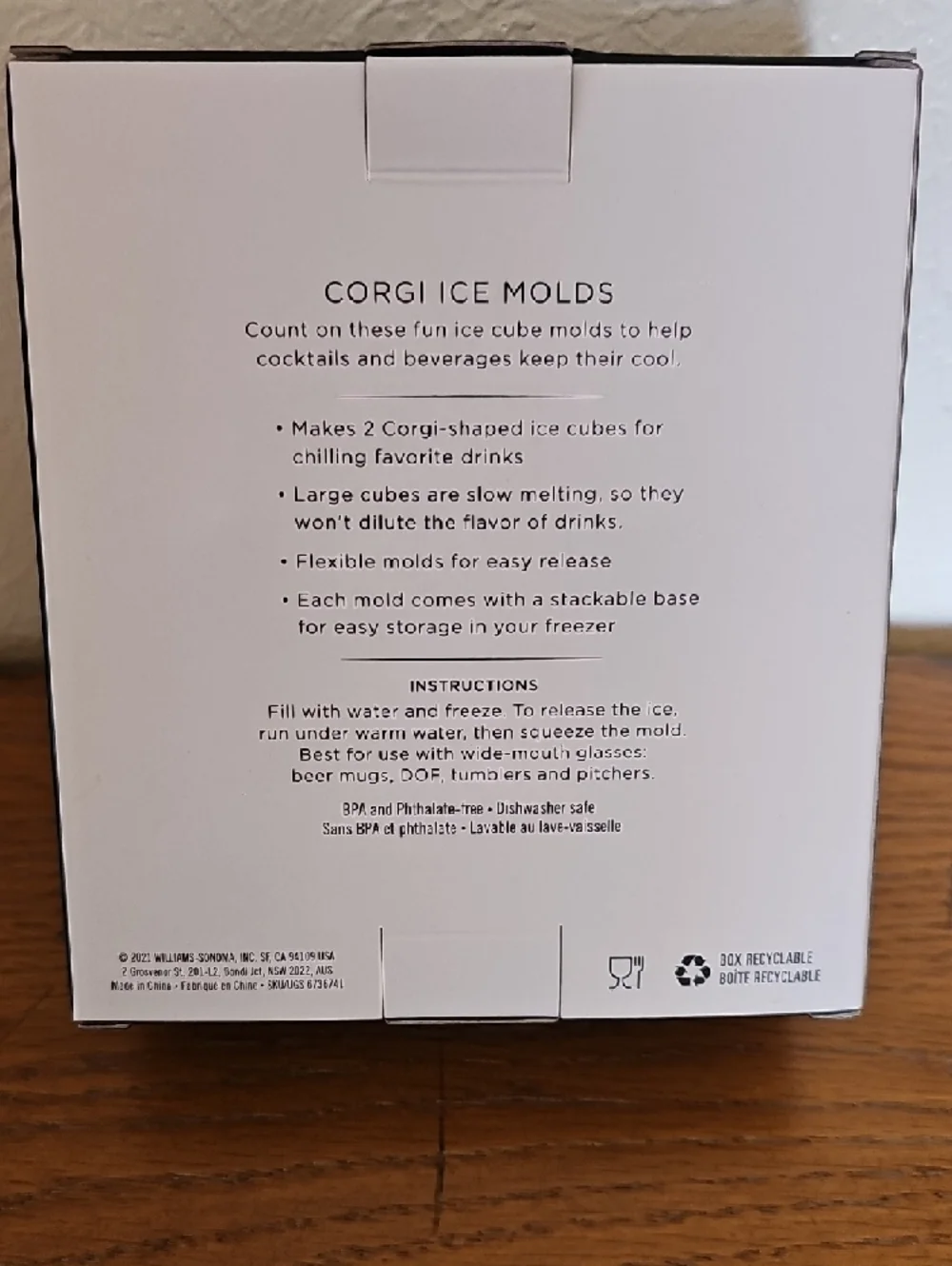 New in box Williams Sonoma White Corgi Ice Molds 2 3D silicone molds